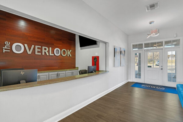 Leasing office reception desk at The Overlook student apartments in Nacogdoches TX