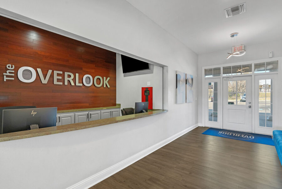 Leasing office reception desk at The Overlook student apartments in Nacogdoches TX